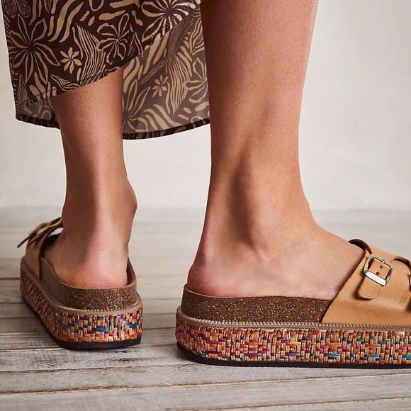 Free People Shoes Free People Caravelle Cork Footbed Leather Sandals In Canyon Moon Poshmark